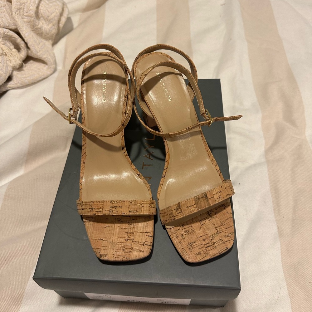 Ann Taylor Beige High Block Heel Sandals